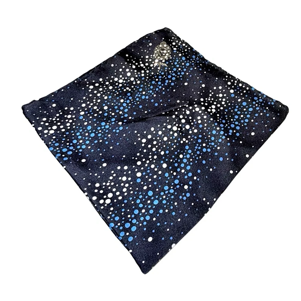 Bijan 100% Silk Pocket Square | Galaxy Pattern | Designer Crest | 13" x 13” - Picture 4 of 9